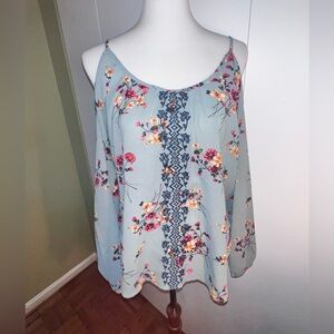 Rewind Light Blue Floral Cold-Shoulder Tunic